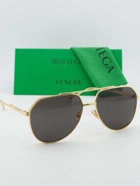 Bottega Veneta BV1465S 001 Aviator Sunglasses - Gold / Grey